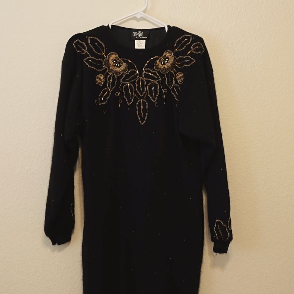 Cee Gee By Sue Wong Vintage Black Lambswool Blend Sweater Dress S
